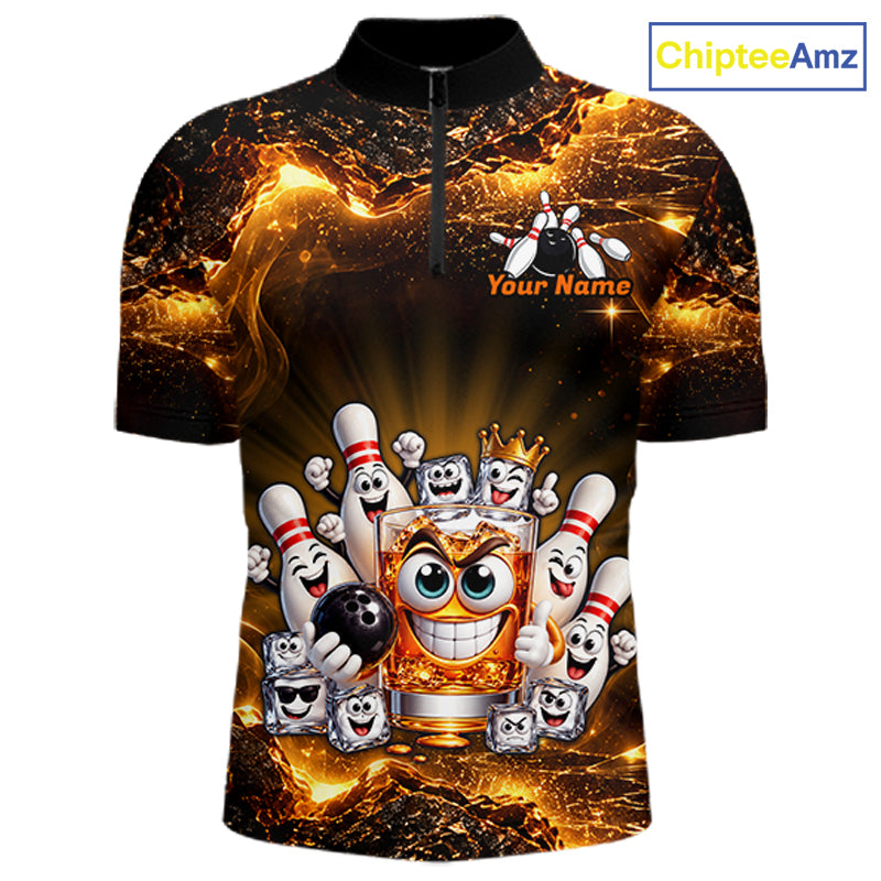 Custom Funny Whiskey Bowling Shirt for Men Bowling Team Jersey Bowling League Polo & 1/4 Zip HNT576