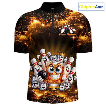 Custom Funny Whiskey Bowling Shirt for Men Bowling Team Jersey Bowling League Polo & 1/4 Zip HNT576