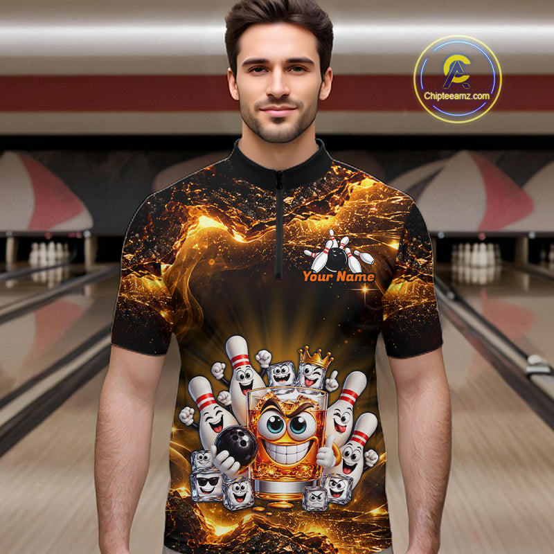 Custom Funny Whiskey Bowling Shirt for Men Bowling Team Jersey Bowling League Polo & 1/4 Zip HNT576