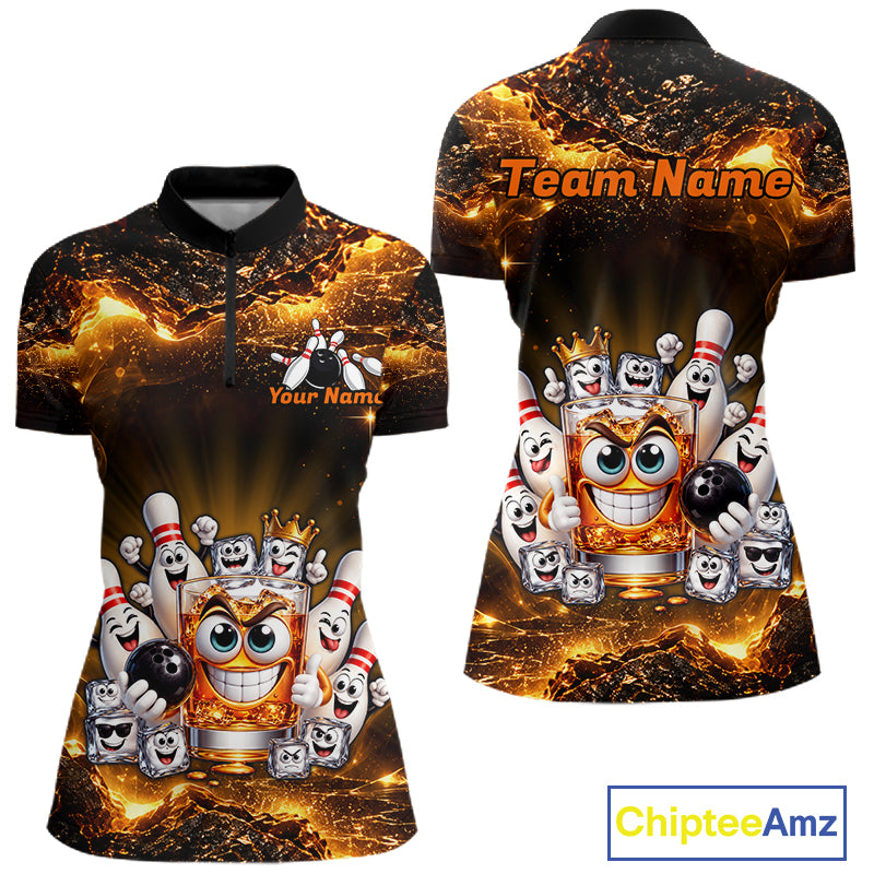 Custom Funny Whiskey Bowling Shirt for Women Bowling Team Jersey Bowling League Polo & 1/4 Zip HNT576