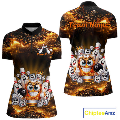 Custom Funny Whiskey Bowling Shirt for Women Bowling Team Jersey Bowling League Polo & 1/4 Zip HNT576