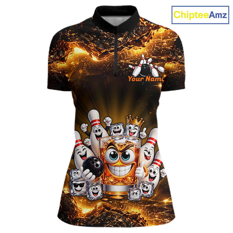 Custom Funny Whiskey Bowling Shirt for Women Bowling Team Jersey Bowling League Polo & 1/4 Zip HNT576