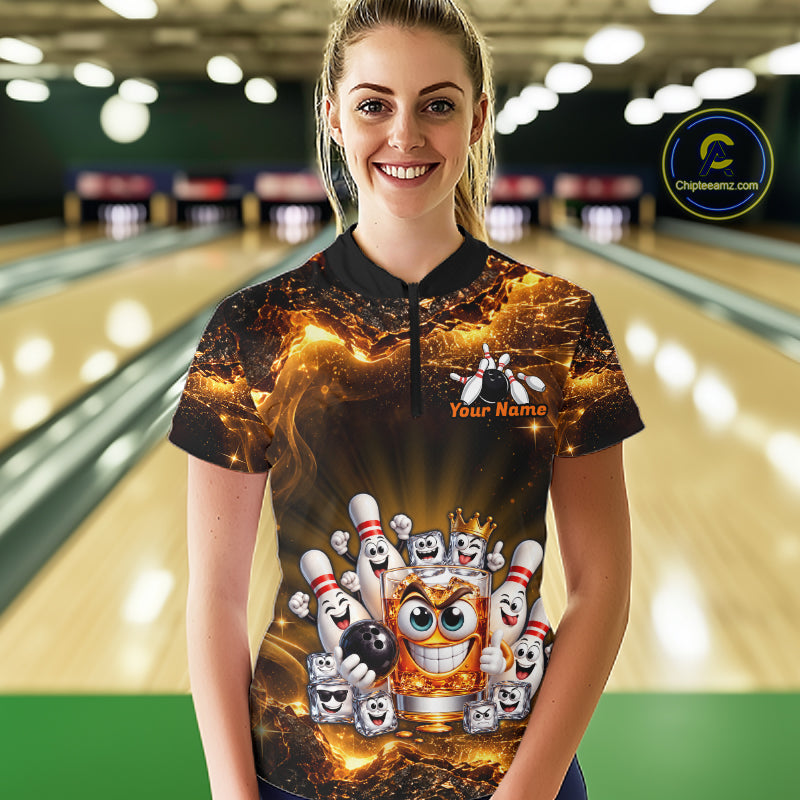 Custom Funny Whiskey Bowling Shirt for Women Bowling Team Jersey Bowling League Polo & 1/4 Zip HNT576