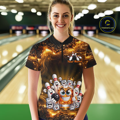 Custom Funny Whiskey Bowling Shirt for Women Bowling Team Jersey Bowling League Polo & 1/4 Zip HNT576