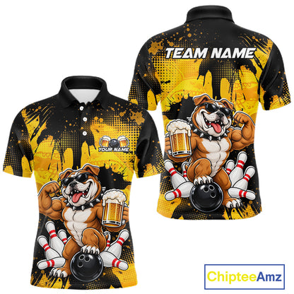Custom Funny Beer Bulldog Bowling Team Jersey for Men Bowling League Polo & 1/4 Zip HNT577