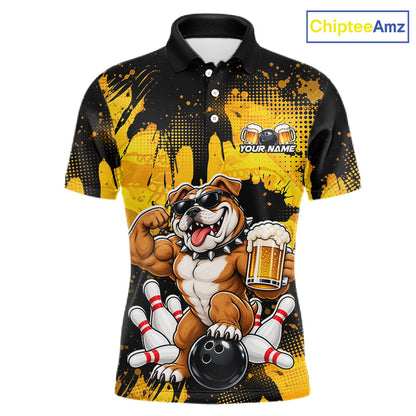 Custom Funny Beer Bulldog Bowling Team Jersey for Men Bowling League Polo & 1/4 Zip HNT577
