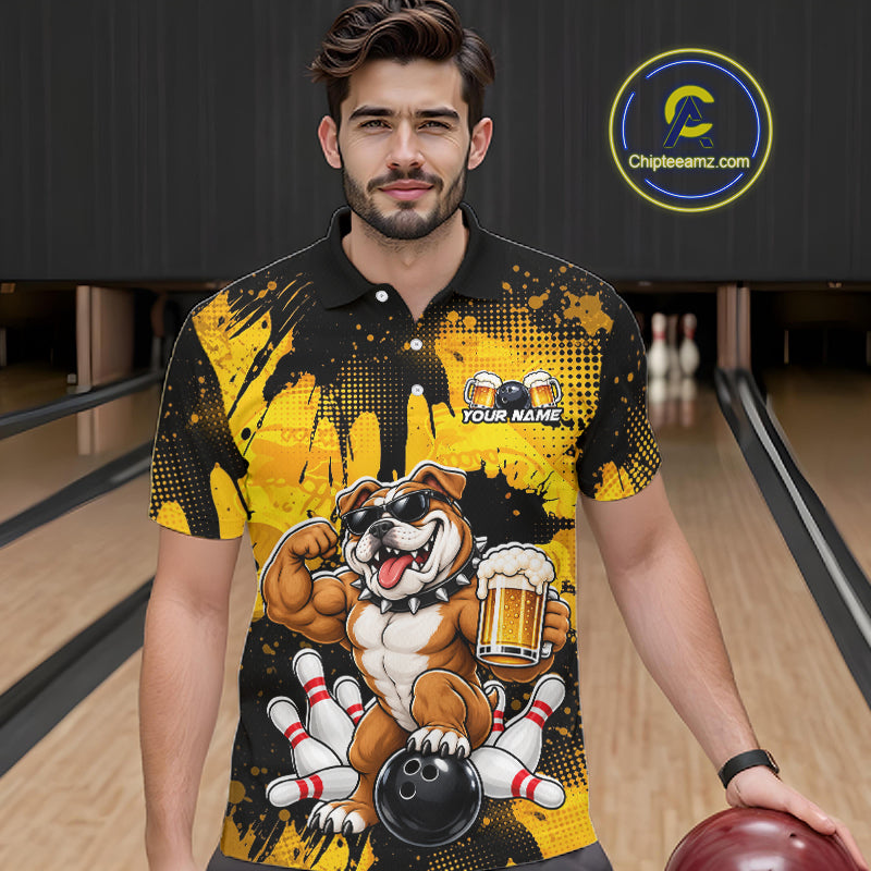 Custom Funny Beer Bulldog Bowling Team Jersey for Men Bowling League Polo & 1/4 Zip HNT577