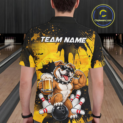 Custom Funny Beer Bulldog Bowling Team Jersey for Men Bowling League Polo & 1/4 Zip HNT577
