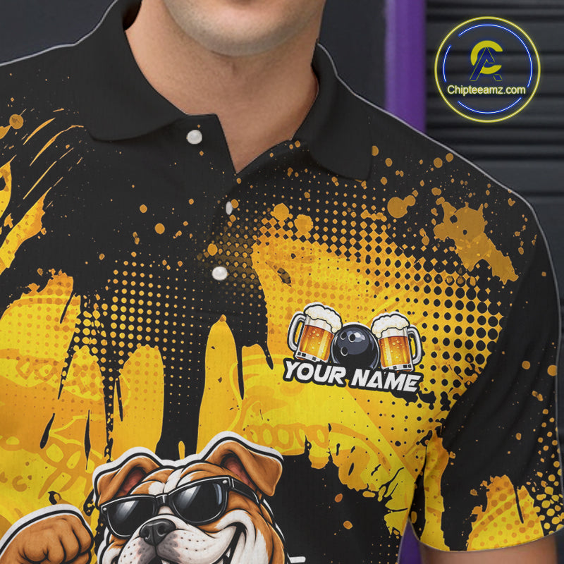 Custom Funny Beer Bulldog Bowling Team Jersey for Men Bowling League Polo & 1/4 Zip HNT577