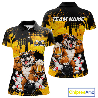 Custom Funny Beer Bulldog Bowling Team Jersey for Women Bowling League Polo & 1/4 Zip HNT577