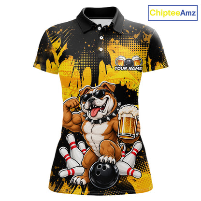 Custom Funny Beer Bulldog Bowling Team Jersey for Women Bowling League Polo & 1/4 Zip HNT577