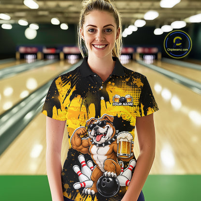 Custom Funny Beer Bulldog Bowling Team Jersey for Women Bowling League Polo & 1/4 Zip HNT577