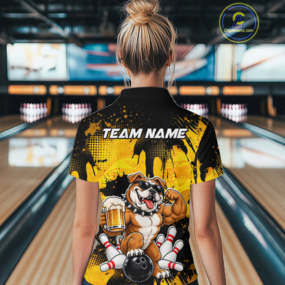 Custom Funny Beer Bulldog Bowling Team Jersey for Women Bowling League Polo & 1/4 Zip HNT577
