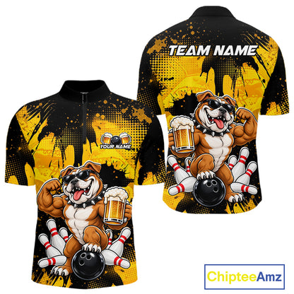 Custom Funny Beer Bulldog Bowling Team Jersey for Men Bowling League Polo & 1/4 Zip HNT577