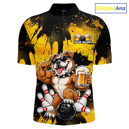 Custom Funny Beer Bulldog Bowling Team Jersey for Men Bowling League Polo & 1/4 Zip HNT577
