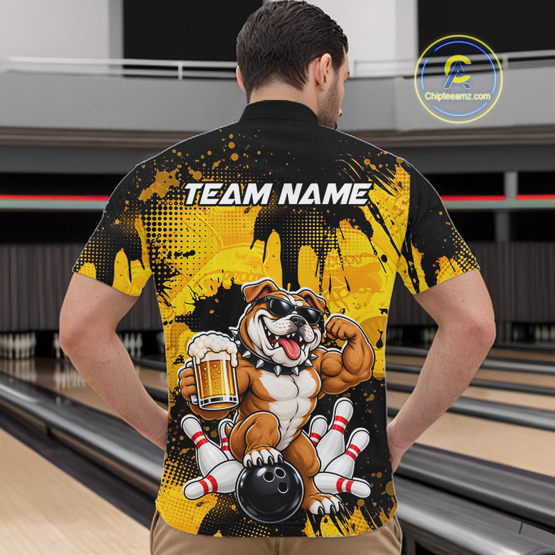 Custom Funny Beer Bulldog Bowling Team Jersey for Men Bowling League Polo & 1/4 Zip HNT577