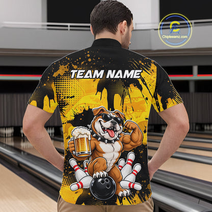Custom Funny Beer Bulldog Bowling Team Jersey for Men Bowling League Polo & 1/4 Zip HNT577