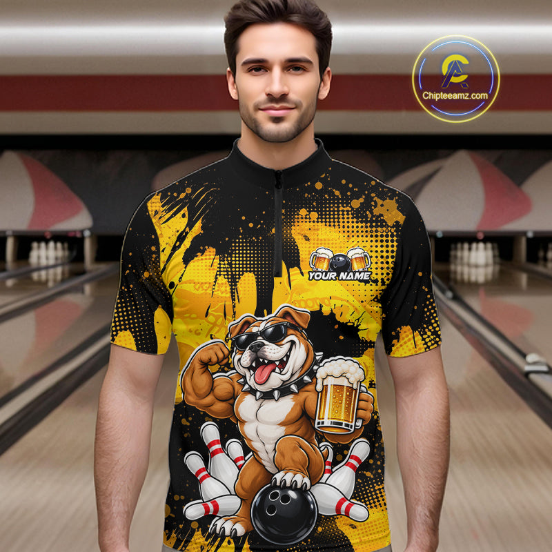 Custom Funny Beer Bulldog Bowling Team Jersey for Men Bowling League Polo & 1/4 Zip HNT577