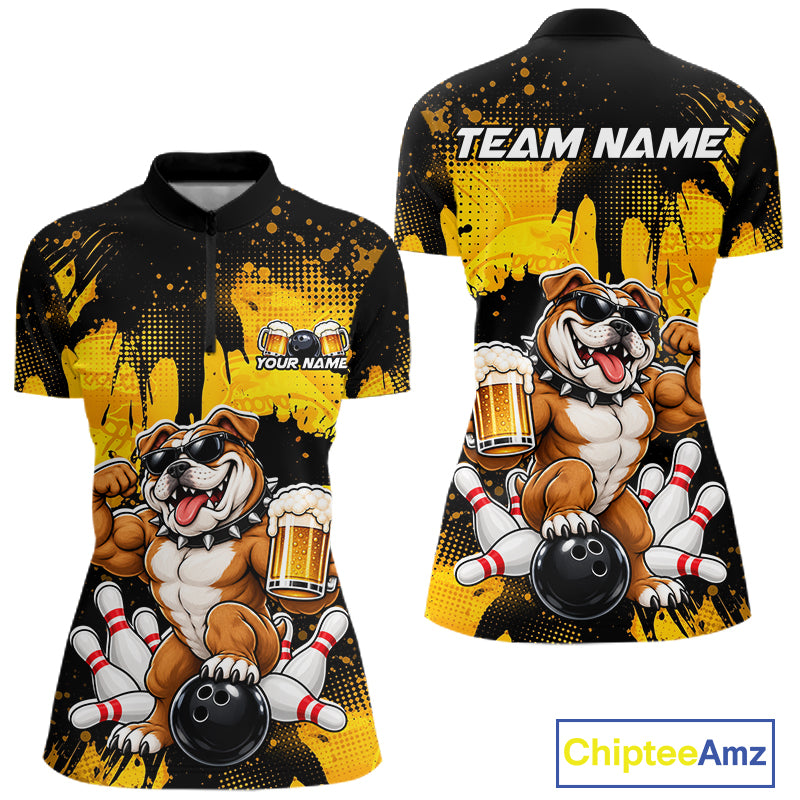 Custom Funny Beer Bulldog Bowling Team Jersey for Women Bowling League Polo & 1/4 Zip HNT577