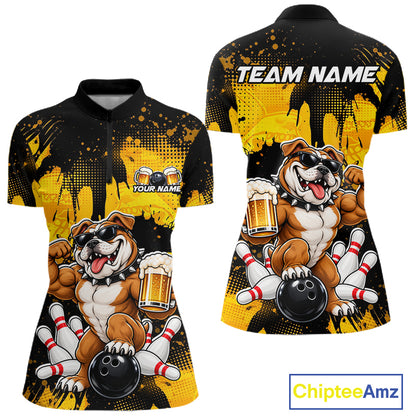 Custom Funny Beer Bulldog Bowling Team Jersey for Women Bowling League Polo & 1/4 Zip HNT577