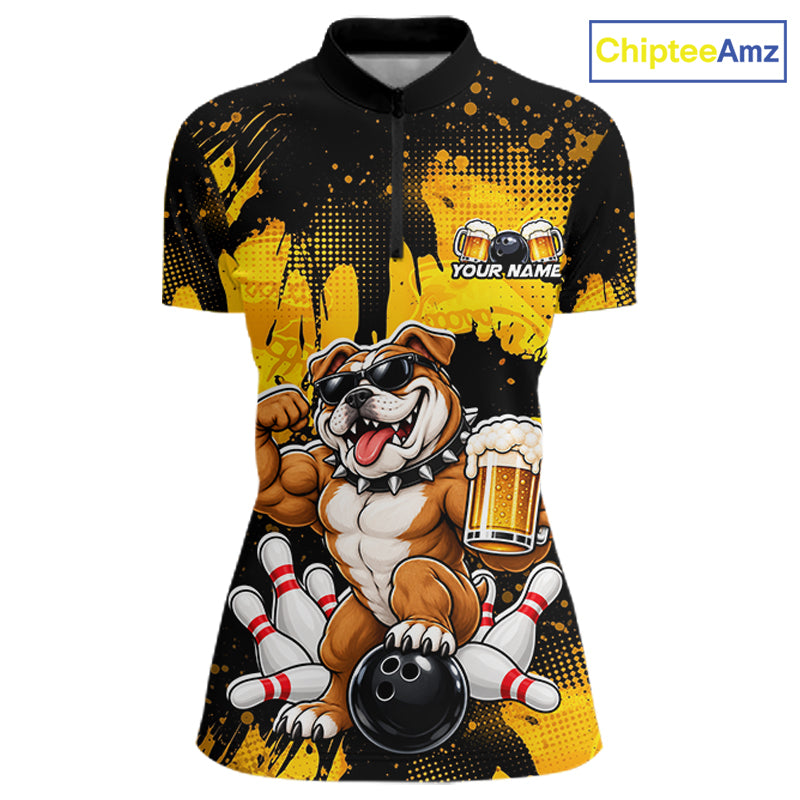 Custom Funny Beer Bulldog Bowling Team Jersey for Women Bowling League Polo & 1/4 Zip HNT577