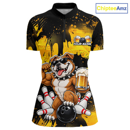 Custom Funny Beer Bulldog Bowling Team Jersey for Women Bowling League Polo & 1/4 Zip HNT577
