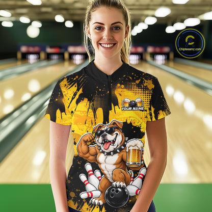 Custom Funny Beer Bulldog Bowling Team Jersey for Women Bowling League Polo & 1/4 Zip HNT577
