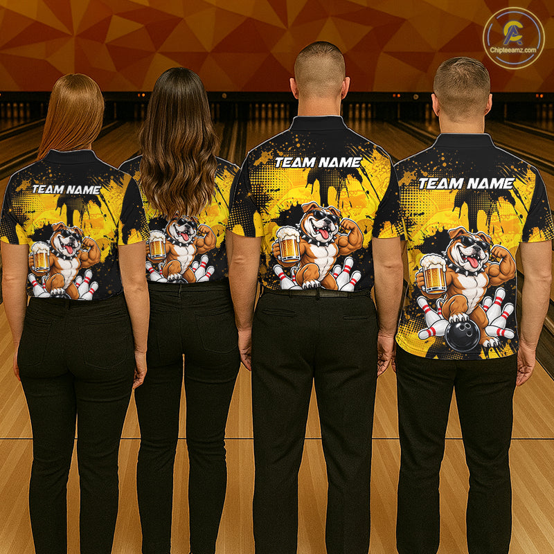 Custom Funny Beer Bulldog Bowling Team Jersey for Women Bowling League Polo & 1/4 Zip HNT577