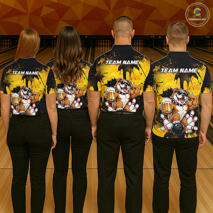 Custom Funny Beer Bulldog Bowling Team Jersey for Women Bowling League Polo & 1/4 Zip HNT577