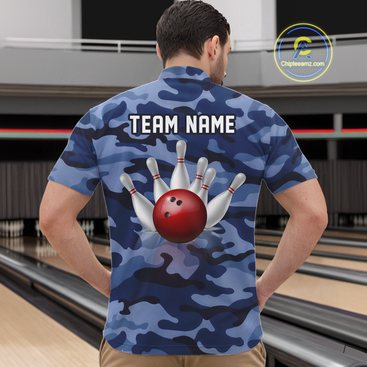 Custom Blue Camo Bowling Jersey for Men Bowling Team Shirts Bowling Uniform Polo & 1/4 Zip HNT167