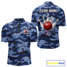 Load image into Gallery viewer, Custom Blue Camo Bowling Jersey for Men Bowling Team Shirts Bowling Uniform Polo &amp; 1/4 Zip HNT167