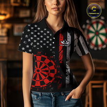 Load image into Gallery viewer, Custom Red US Flag Darts Shirt for Women Darts Team Jerseys Dart Tourament Polo &amp; 1/4 Zip NNT116