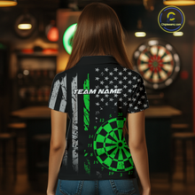 Load image into Gallery viewer, Custom Green US Flag Darts Shirt for Women Darts Team Jerseys Dart Tourament Polo &amp; 1/4 Zip NNT116