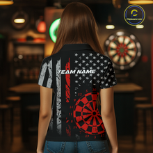 Load image into Gallery viewer, Custom Red US Flag Darts Shirt for Women Darts Team Jerseys Dart Tourament Polo &amp; 1/4 Zip NNT116