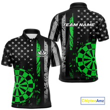 Load image into Gallery viewer, Custom Green US Flag Darts Shirt for Men Darts Team Jerseys Dart Tourament Polo &amp; 1/4 Zip NNT116