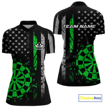 Load image into Gallery viewer, Custom Green US Flag Darts Shirt for Women Darts Team Jerseys Dart Tourament Polo &amp; 1/4 Zip NNT116