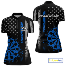 Load image into Gallery viewer, Custom Blue US Flag Darts Shirt for Women Darts Team Jerseys Dart Tourament Polo &amp; 1/4 Zip NNT116