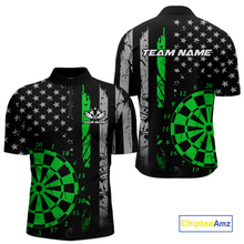 Load image into Gallery viewer, Custom Green US Flag Darts Shirt for Men Darts Team Jerseys Dart Tourament Polo &amp; 1/4 Zip NNT116