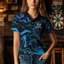 Load image into Gallery viewer, Teal-Turquoise Pattern Darts Team Jerseys Dart Shirts For Women Dart Tournament Polo &amp; 1/4 Zip NNT119