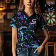 Load image into Gallery viewer, Purple-Turquoise Pattern Darts Team Jerseys Dart Shirts For Women Dart Tournament Polo &amp; 1/4 Zip NNT119