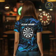 Load image into Gallery viewer, Teal-Turquoise Pattern Darts Team Jerseys Dart Shirts For Women Dart Tournament Polo &amp; 1/4 Zip NNT119