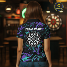 Load image into Gallery viewer, Purple-Turquoise Pattern Darts Team Jerseys Dart Shirts For Women Dart Tournament Polo &amp; 1/4 Zip NNT119