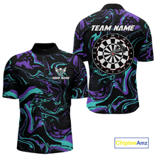 Load image into Gallery viewer, Purple-Turquoise Pattern Darts Team Jerseys Dart Shirts For Men Dart Tournament Polo &amp; 1/4 Zip NNT119
