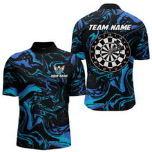 Load image into Gallery viewer, Teal-Turquoise Pattern Darts Team Jerseys Dart Shirts For Men Dart Tournament Polo &amp; 1/4 Zip NNT119