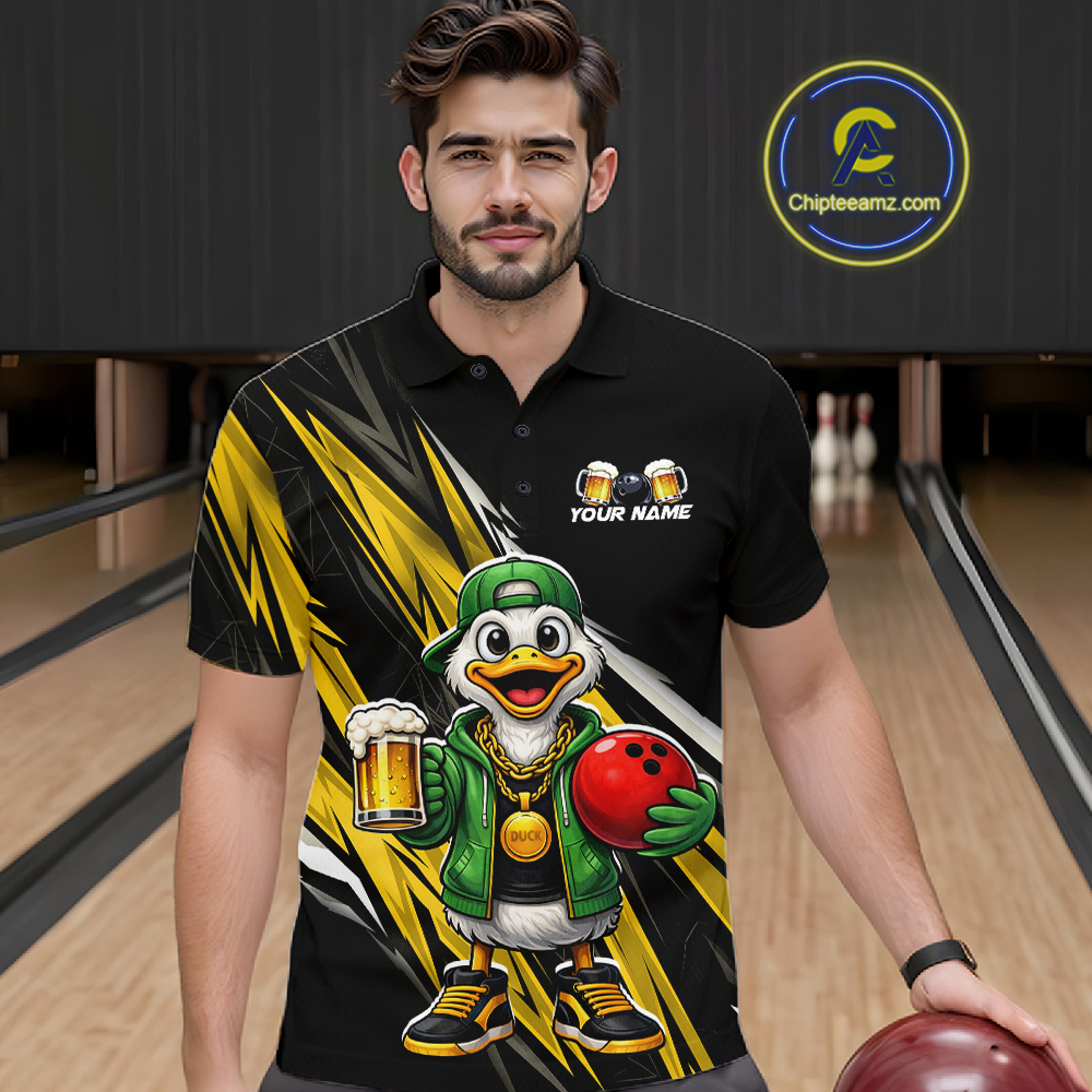 Custom Yellow Beer Duck Bowling Shirt for Men Duck Funny Beer Bowling Team Jersey HNT276