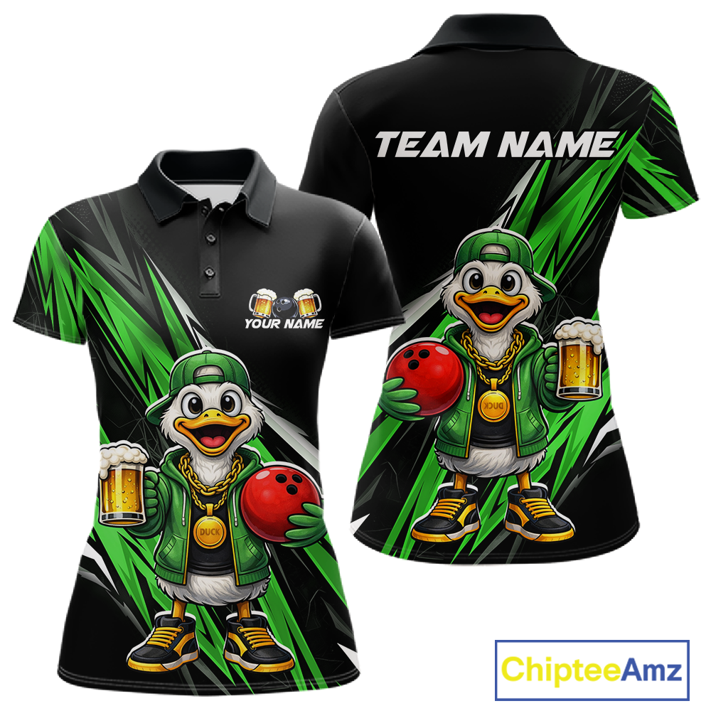 Custom Green Beer Duck Bowling Shirt for Women Duck Funny Beer Bowling Team Jersey HNT276