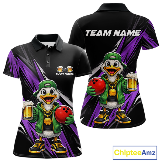 Custom Purple Beer Duck Bowling Shirt for Women Duck Funny Beer Bowling Team Jersey HNT276