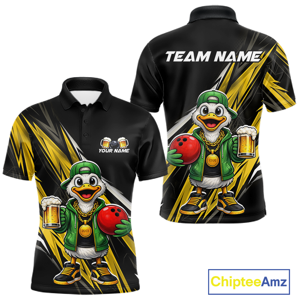 Custom Yellow Beer Duck Bowling Shirt for Men Duck Funny Beer Bowling Team Jersey HNT276