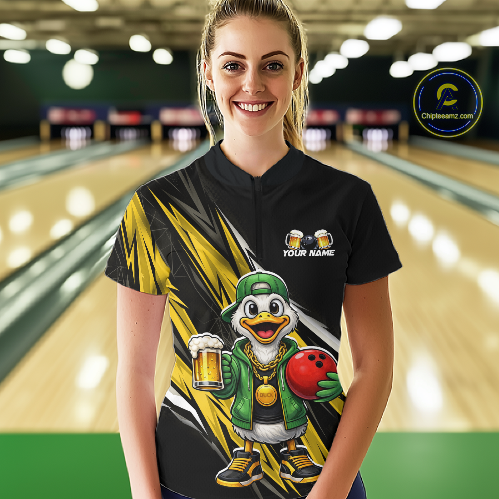 Custom Yellow Beer Duck Bowling Shirt for Women Duck Funny Beer Bowling Team Jersey HNT276