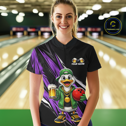 Custom Purple Beer Duck Bowling Shirt for Women Duck Funny Beer Bowling Team Jersey HNT276